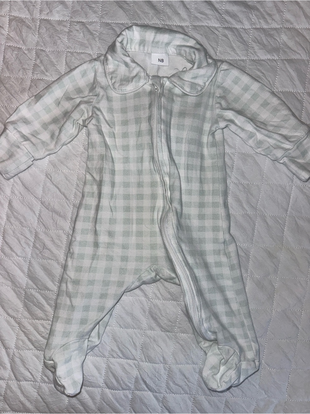Baby Boy Light Green Gingham Zip Footie Sleeper Newborn NB